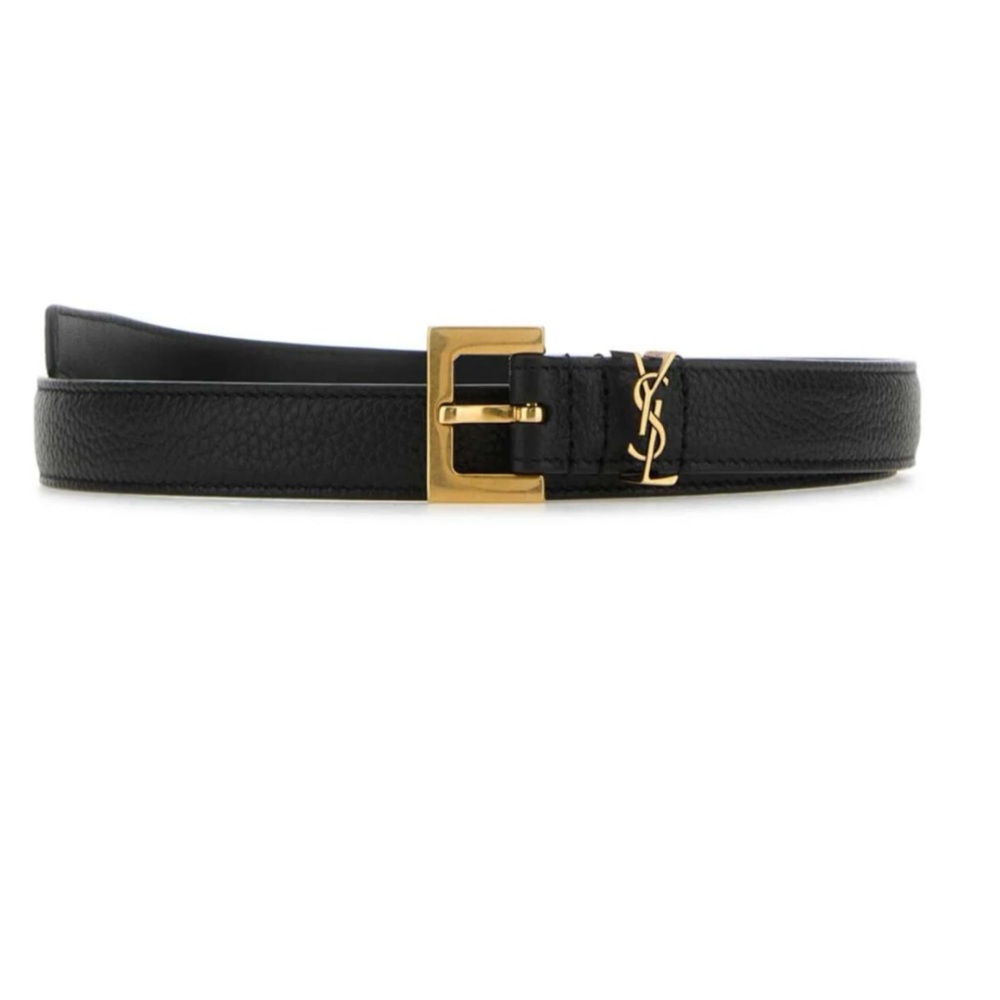 Saint Laurent Black Belt with Gold YSL Buckle